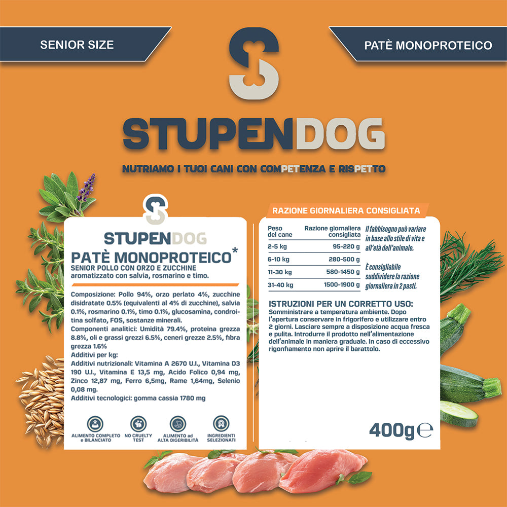 Patè Monoproteico Stupendog Senior Pollo con Orzo e Zucchine 12pz