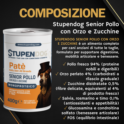 Patè Monoproteico Stupendog Senior Pollo con Orzo e Zucchine 12pz