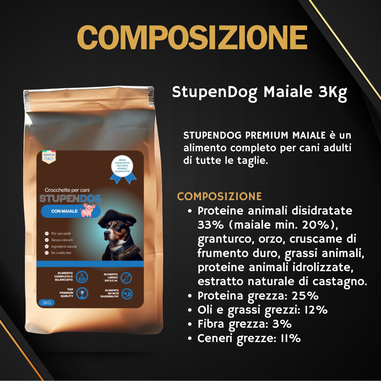 Crocchette 3kg  Premium Maiale StupenDog