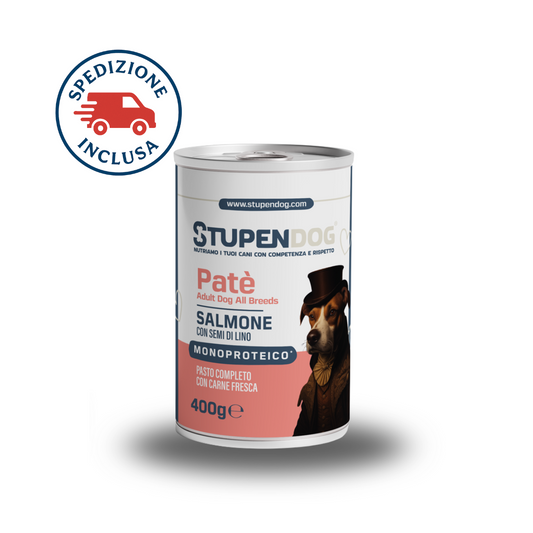 Patè Monoproteico Stupendog salmone con semi di lino per cani 12pz