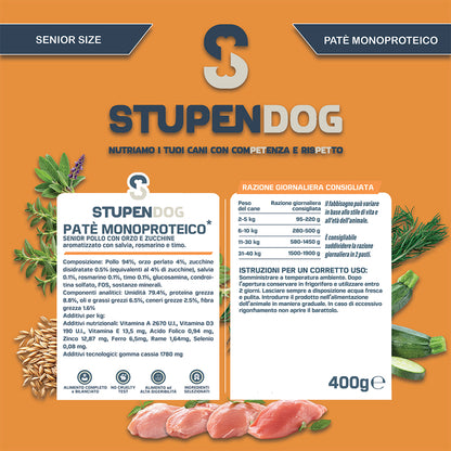 Patè Monoproteico Stupendog Senior Pollo con Orzo e Zucchine 12pz