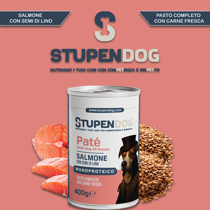 Patè Monoproteico Stupendog salmone con semi di lino per cani 12pz